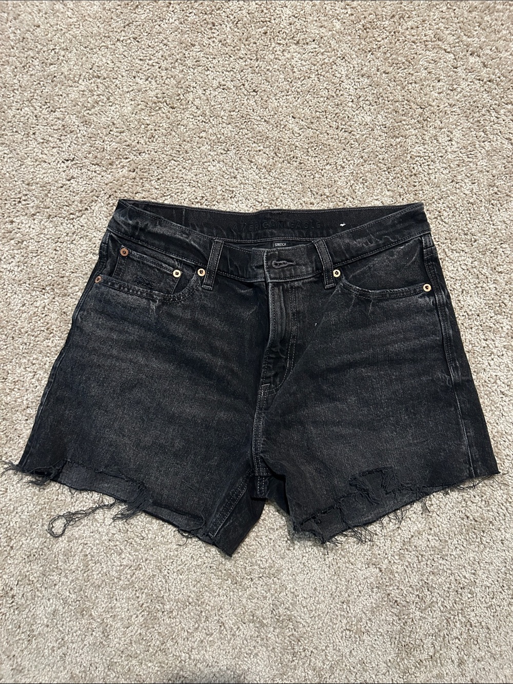 American Eagle Outfitters Black High-Rise Cutoff Denim Shorts